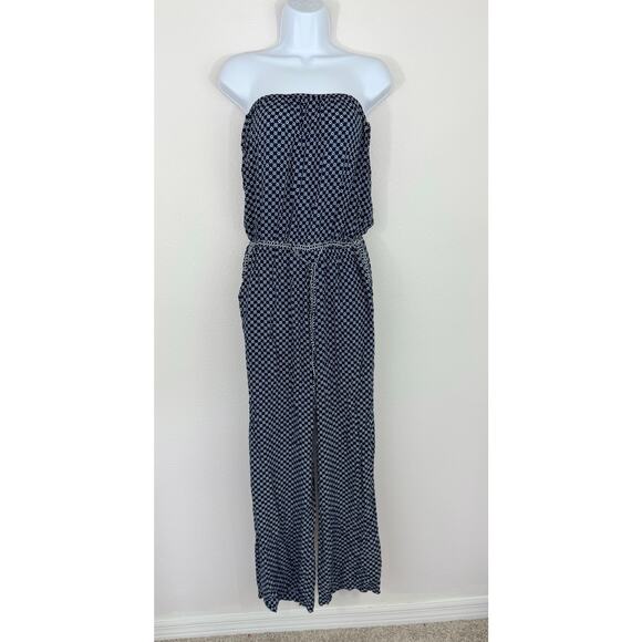 ZOA New York Strapless Geometric Jumpsuit Navy & White Size Large - Picture 1 of 7